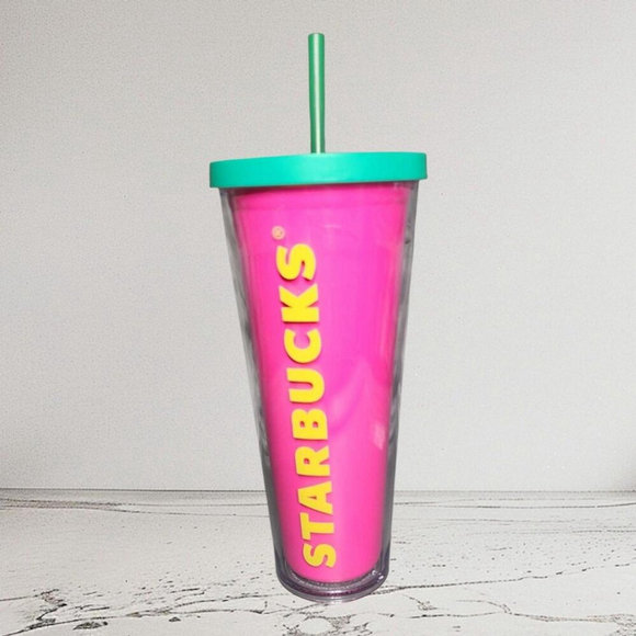 Starbucks Pink and Green Reusable Tumbler Cup with Straw 16oz - Picture 3 of 5